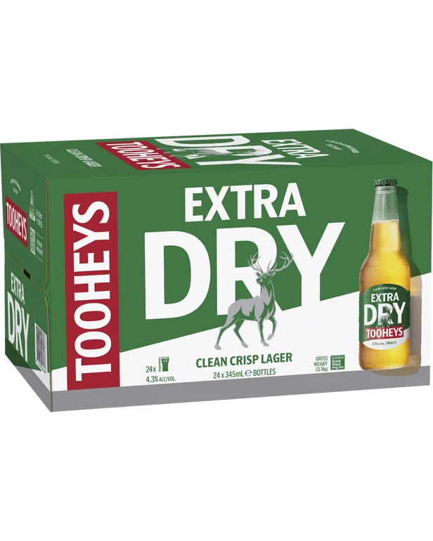 Tooheys Extra Dry Bottles 4.4% 24 Pack 345mL